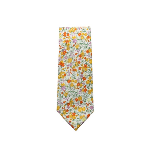 Paige Yellow Floral Mens Skinny Necktie | Yellow Necktie | Yellow Floral Tie | Rustic Wedding Ties | Yellow Wedding Ties | Fall Weddings