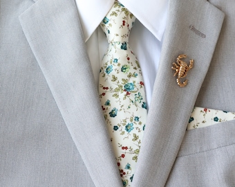 Florence Cream Floral Men's Skinny Tie | Cream Necktie | Spring Tie | Father's Day | Gifts for Him | Groomsmen Tie