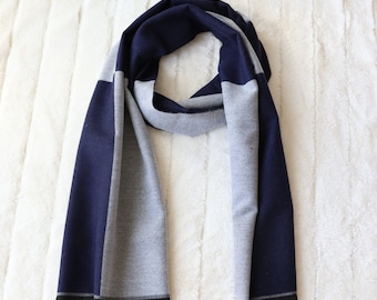 Navy Blue & Gray Colorblock Men's Cold Weather Winter Scarf | Scarves for Men | Gifts for Dad | Suit Scarf | Christmas Gifts for Him | Shawl