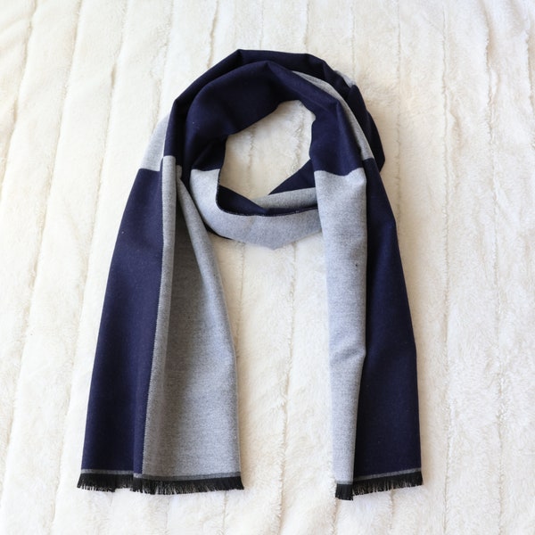 Navy Blue & Gray Colorblock Men's Cold Weather Winter Scarf | Scarves for Men | Gifts for Dad | Suit Scarf | Christmas Gifts for Him | Shawl