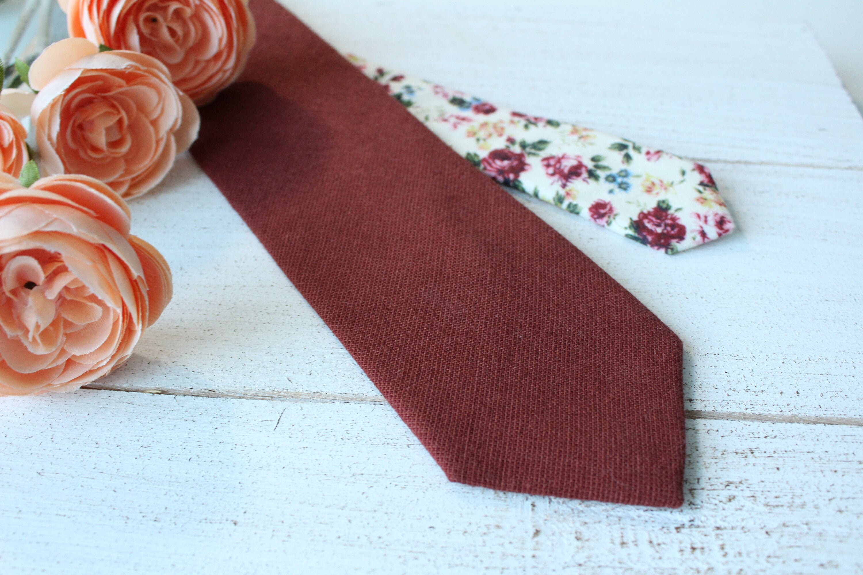 Cinnamon Floral Solid with Floral Tail Men's Skinny Tie Etsy
