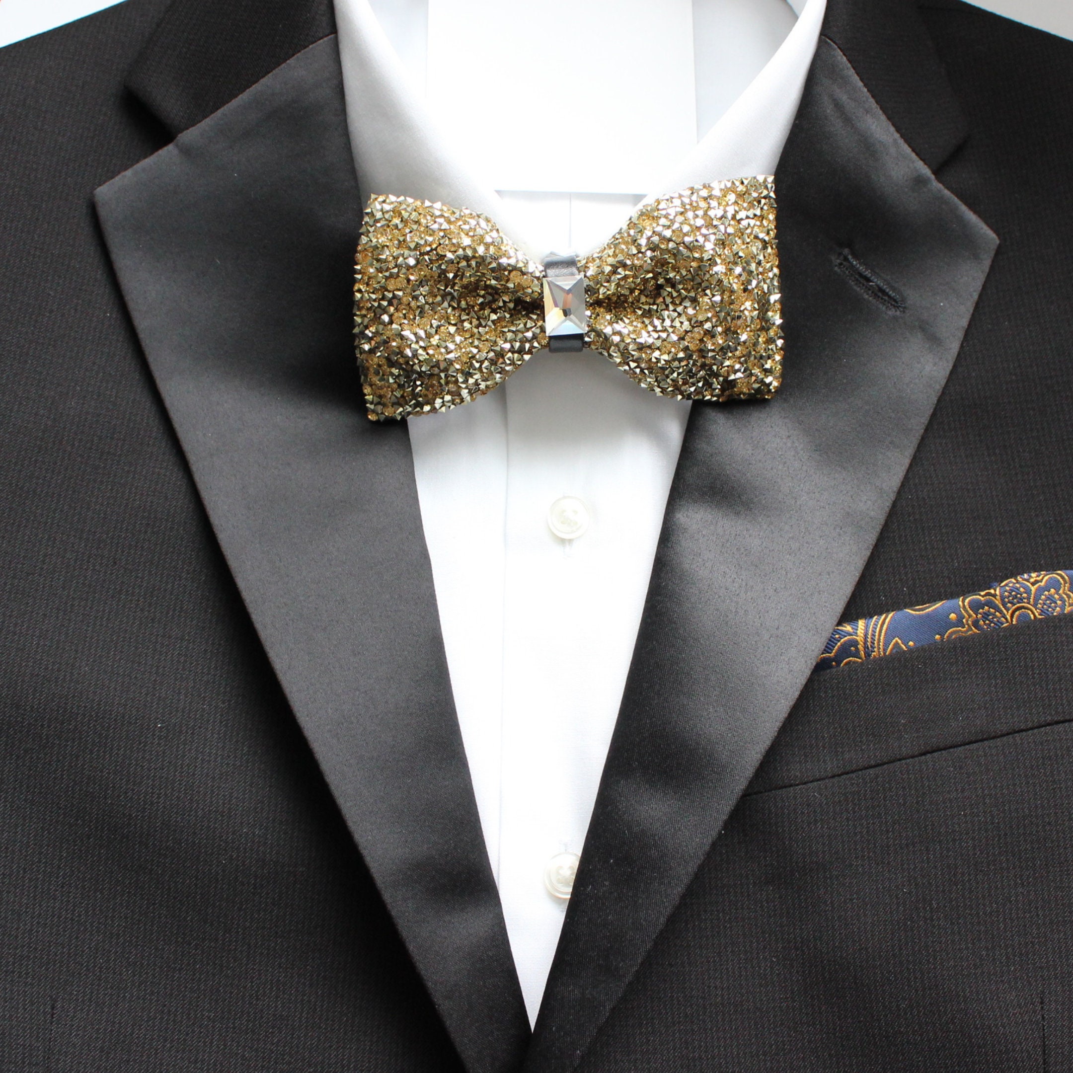 Zhanmai 3 Pieces Rhinestone Bow Ties Men Pre Tied Bow Ties With