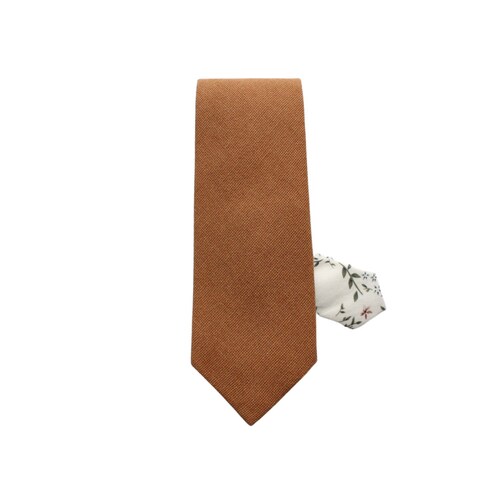 Rusty Brown Solid With Cream Floral Tail Mens Skinny Tie Etsy