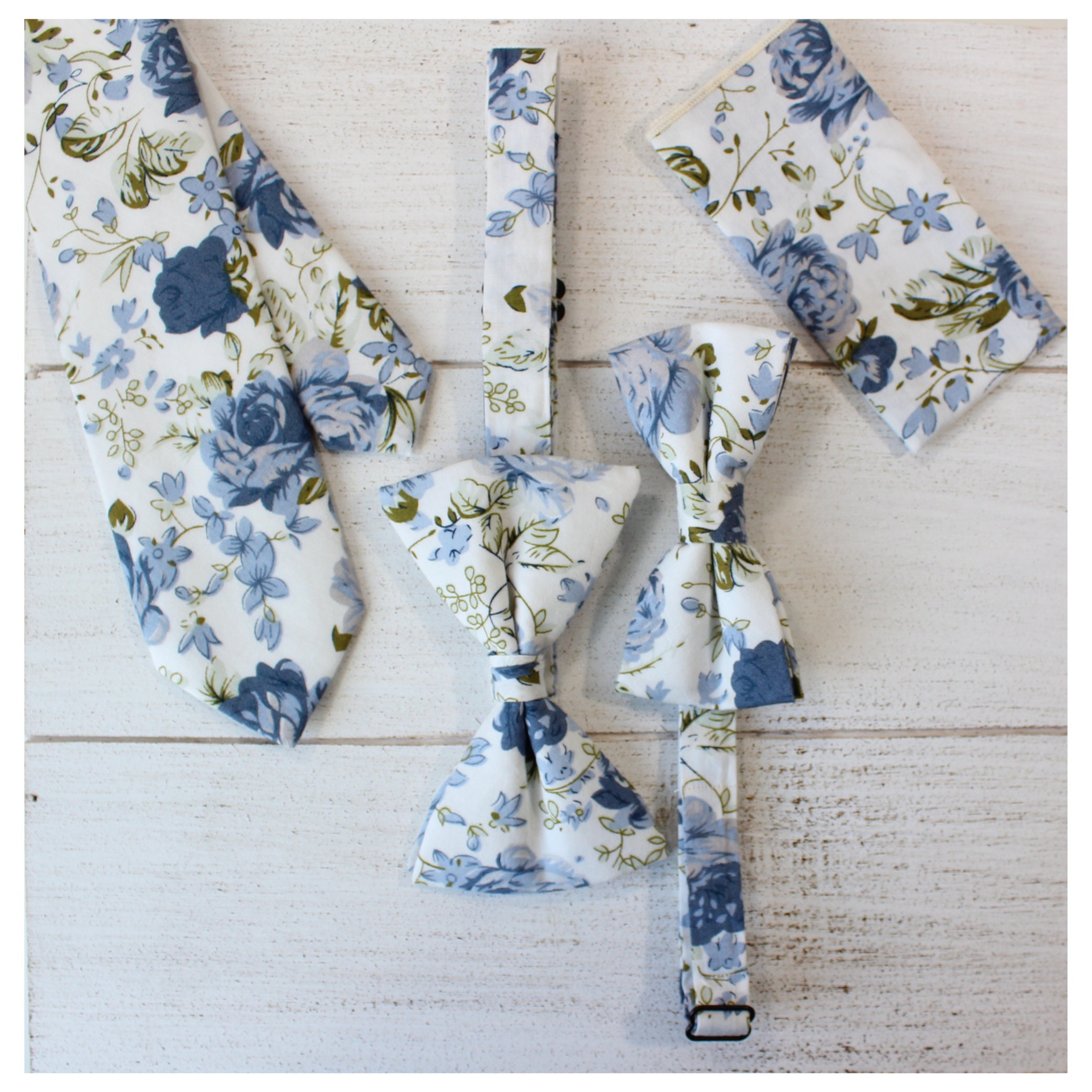 Sawyer Blue Floral Men's Self-tie Bow Tie | Matching Tie Set