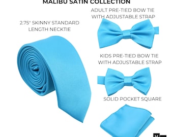Malibu Blau Satin Herren Skinny Krawatte | Blaue Fliege | Davids Braut Malibu | Krawatte blau | Hochzeitskleidung | Herren Krawatte | Blaue Jungen Fliegen