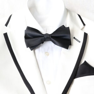 Double-Deck Black Satin Bow Tie | Black Bowtie | Formal Bowtie | Wedding Bow Ties for Men | Black Tie Affair | Bow Tie for Tuxedo | Menswear