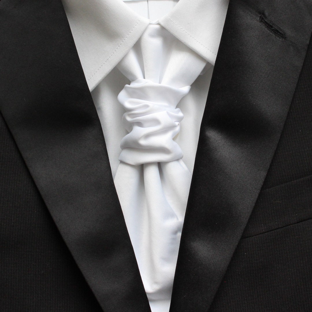 aubrey white satin pre tied ruche cravat necktie