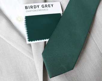Emerald Green Men&#39;s Necktie | Birdy Grey Emerald Tie | Dark Green Groomsmen Wide Tie | Skinny Tie | Green Wedding | Bow Tie