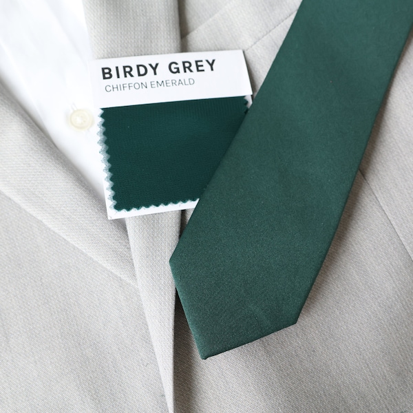 Emerald Green Men's Necktie | Birdy Grey Emerald Tie | Dark Green Groomsmen Wide Tie | Skinny Tie | Green Wedding | Bow Tie