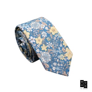 Easton Blue & Yellow Floral Tie | Men’s Necktie Bow Tie Set | Groom Groomsmen Tie | Father Son Matching | Wedding Formal Wear | Gift for Him