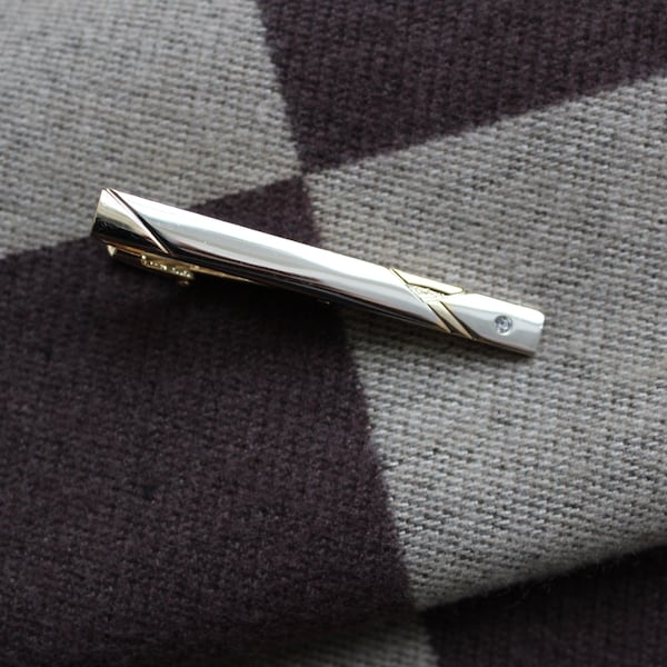 Ella Two Tone Silver & Gold Plated Tie Clip Bar | Tie Bar | Tie Accessories | Gold Tie Bar | Mens Accessories | Groomsmen Gifts