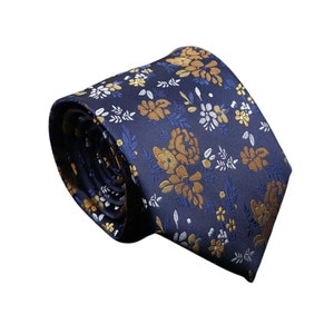 Blue & Gold Floral Necktie | Modern Jacquard Tie