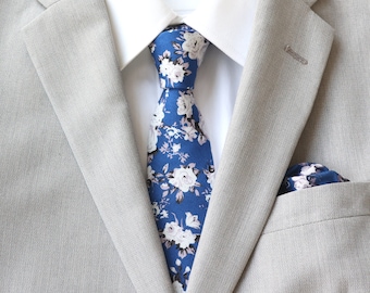 Levi Blue & Silver Floral Men's Tie | Blue Floral Bow Ties | Men's Necktie | Blue Tie | Blue Wedding | Rustic Weddings