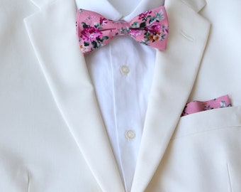 Ari Pink Bow Tie | Men's Bowties | Pink Floral Tie | Boys Bow Tie | Hot Pink Bow Tie | Wedding Bow Ties for Men | Pink Tie | Wedding Party