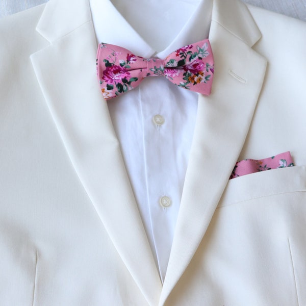 Ari Pink Bow Tie | Men's Bowties | Pink Floral Tie | Boys Bow Tie | Hot Pink Bow Tie | Wedding Bow Ties for Men | Pink Tie | Wedding Party