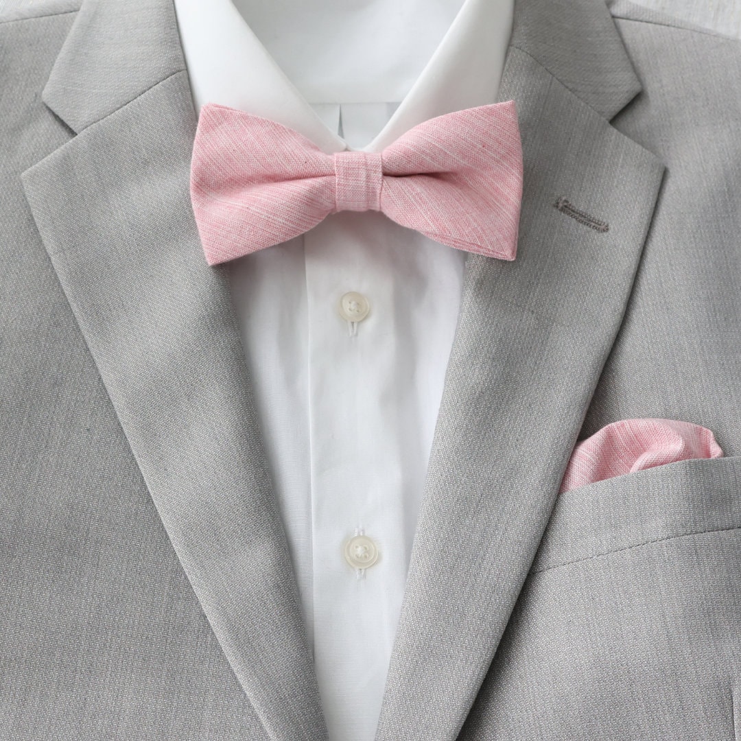 Charlie Pink Linen Cotton Men s Bow Tie Boys Bowtie Pink Wedding