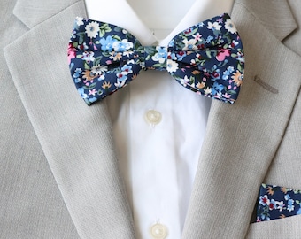 Bristol Blue Floral Men's Bow Tie | Blue Boys Bowtie | Blue Floral Neckties | Blue Wedding Tie | Father's Day | Gifts for Him