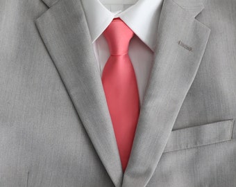 Watermelon Pink Satin Men's Skinny Tie | Azazie Watermelon | Coral Skinny Tie | Guava Skinny Tie | Formal Wear Tie | Wedding Wear