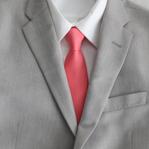 Watermelon Pink Satin Men's Skinny Tie | Azazie Watermelon | Coral Skinny Tie | Guava Skinny Tie | Formal Wear Tie | Wedding Wear