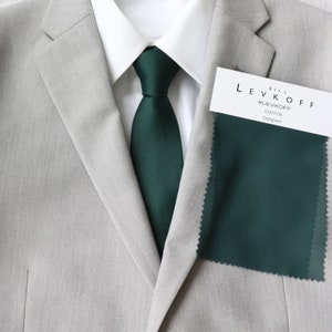 Evergreen Satin Men&#39;s Tie | Bill Levkoff Evergreen | Dark Green Skinny Tie | Hunter Green Necktie | Evergreen Weddings | Groom Groomsmen Tie