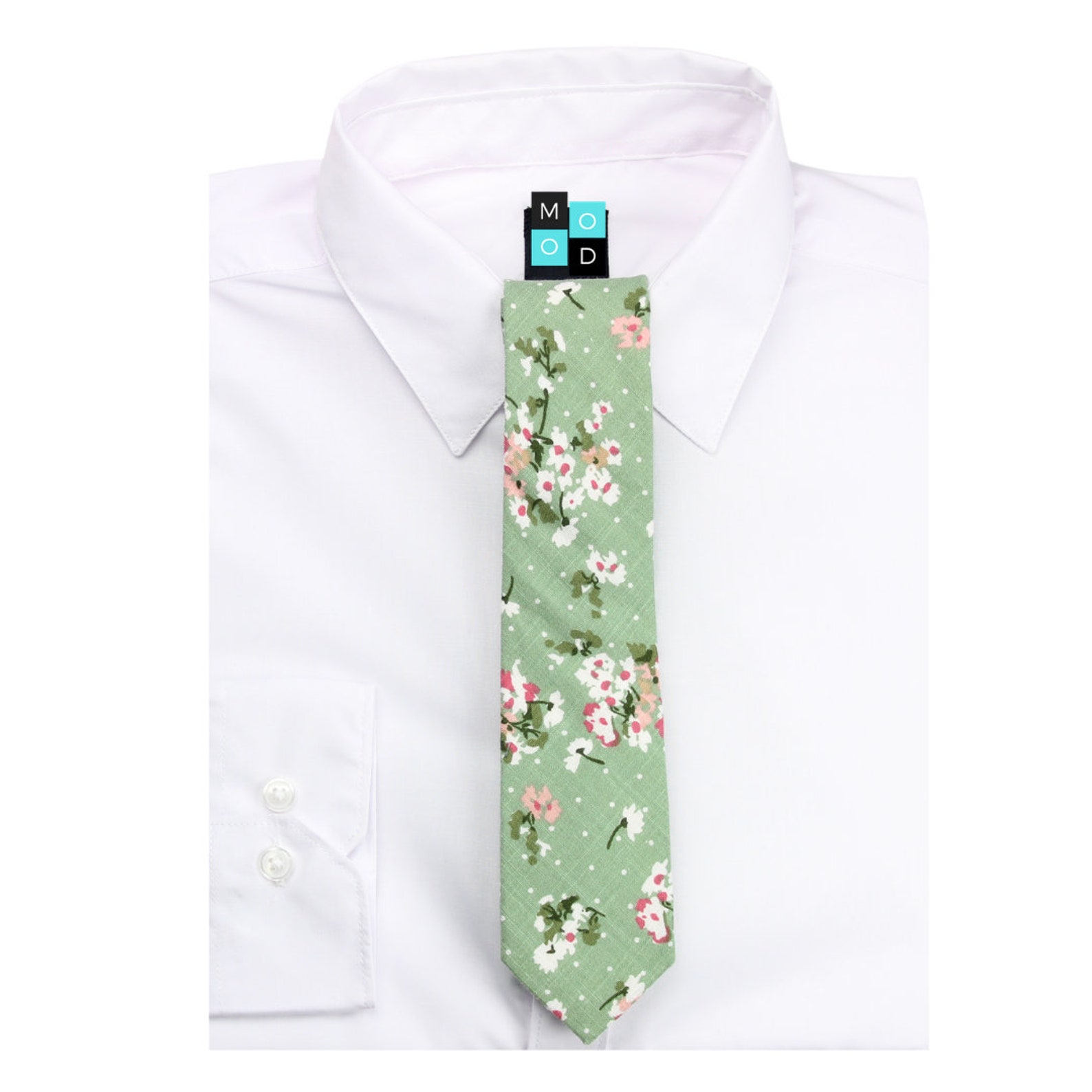 Sage Green Floral Men's Skinny Tie Necktie Grooms Etsy