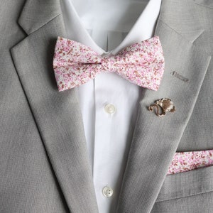 Hope Pink Floral Men&#39;s Bow Tie | Pink Wedding | Pink Tie | Boys Bowtie | Pink White Necktie | Spring Tie | Ringbearer | Father&#39;s Day