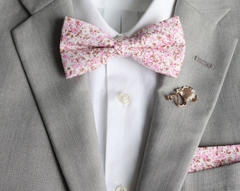 Hope Pink Floral Men's Bow Tie | Pink Wedding | Pink Tie | Boys Bowtie | Pink White Necktie | Spring Tie | Ringbearer | Father's Day
