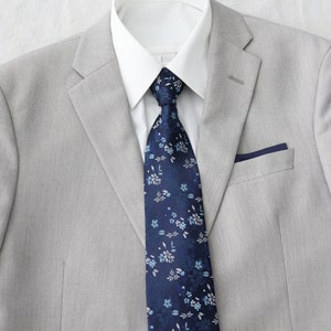 Clara Blue Floral Tie | Blue Necktie for Men | Men's Work Tie | Professional Work Wear | Men's Fashion | Tie Set | Blue Pocket Square