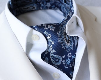 Blue Paisley Satin Ascot Cravat Tie | Victorian Tie | Men's Formal Wear | Men's Tie | Neckwear | Wedding Outfit