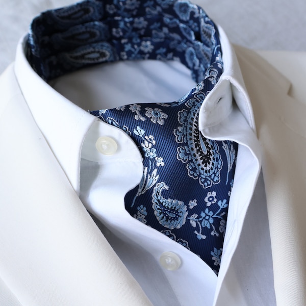 Blue Paisley Satin Ascot Cravat Tie | Victorian Tie | Men's Formal Wear | Men's Tie | Neckwear | Wedding Outfit