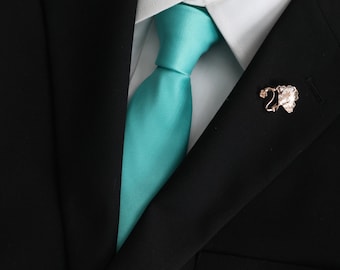 Spa Turquoise Satin Mens Skinny Tie | Azazie Spa | David's Bridal Spa | Turquoise Weddings | Groom Groomsmen Tie | Spa Weddings