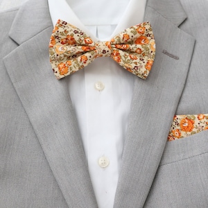 Darwin Marigold Yellow Floral Cotton Men&#39;s Bow Tie | Yellow Bowtie | Marigold Wedding | Men&#39;s Wear | Men&#39;s Fashion | Yellow Tie