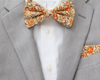 Marigold Floral Cotton Bow Tie - Darwin Yellow - Handmade