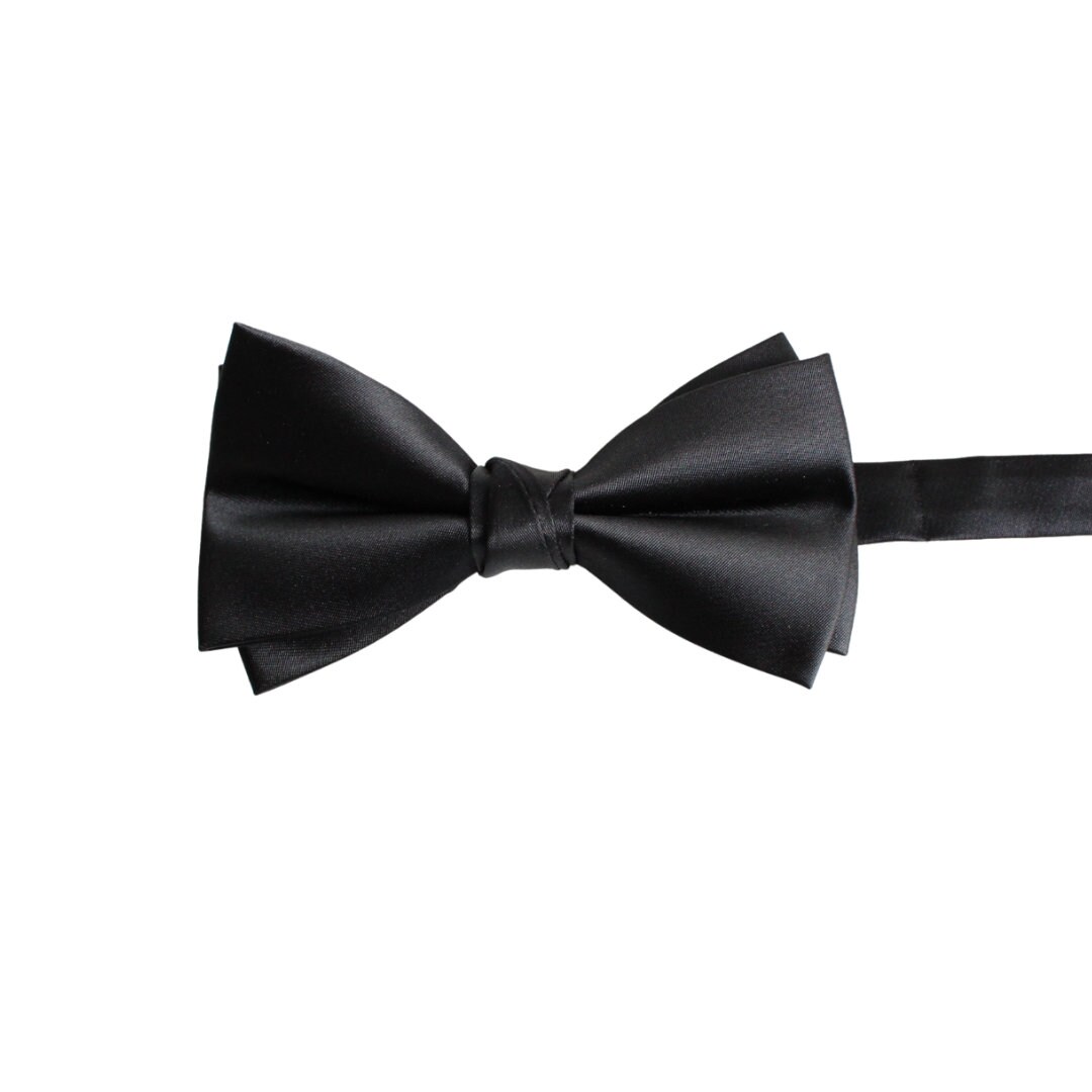 Double-deck Black Satin Bow Tie Black Bowtie Formal Bowtie - Etsy