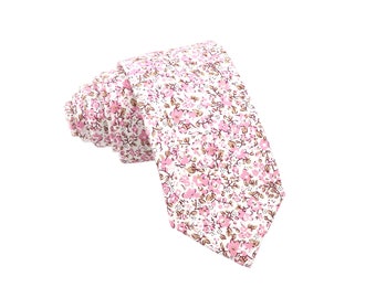 Cravate skinny homme rose clair et blanche à fleurs Hope | Cravate rose | Nœud papillon assorti pour adulte et enfant | Mariages roses | Noeud papillon | Cravate à fleurs | Cravate