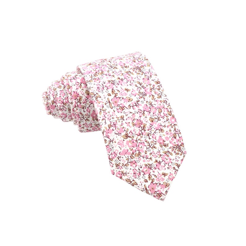 Cravate skinny homme rose clair et blanche à fleurs Hope Cravate rose Nœud papillon assorti pour adulte et enfant Mariages roses Noeud papillon Cravate à fleurs Cravate image 1