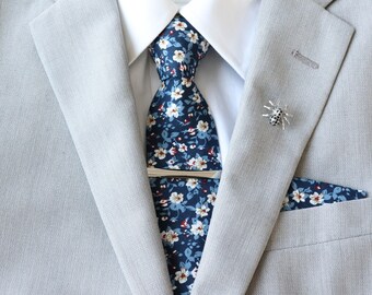 Wiley Blue Floral Men's Tie | Blue Tie | Floral Tie | Groom Groomsmen Tie | Wedding Outfit | Father's Day | Gifts for Him | Neckties