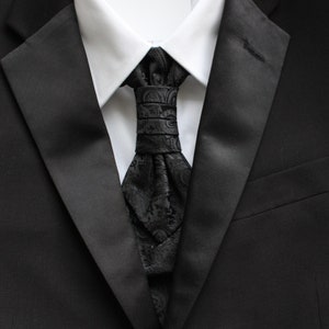 Skylar Black Paisley Pre-Tied Ruche Cravat Necktie Black Ascot Victorian Tie Edwardian Tie British Tie image 1