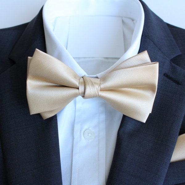 Champagne Satin Double-Deck Bow Ties | Solid Large Korean Style | Formal Bowtie | Wedding Bow Ties for Men | Formal Wear