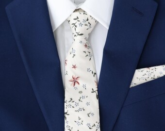 Remy Creme Floral Herren Skinny Krawatte | Floral dünne Krawatte | Extra Lange Krawatte | Erwachsene & Kinderfliege | Blumen Einstecktuch