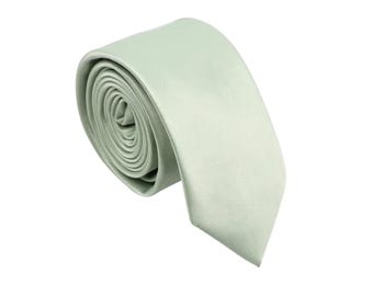 Dusty Sage Green Satin Skinny Necktie & Pocket Square