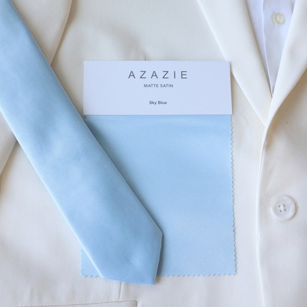 Sky Blue Satin Men's Slim Tie | Sky Blue Bow Tie | Azazie Sky Blue | Blue Men's Bowtie | Blue Weddings | Groom Groomsmen Tie | Boys Bowtie