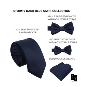 Stormy Navy Dark Blue Satin Mens Slim Tie Dark Blue Necktie Blue Weddings Azazie Stormy Men's Bowties Groom Groomsmen Tie image 3