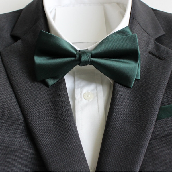 Hunter Green Satin Double-Deck Bow Ties | Solid Large Korean Style | Formal Bowtie | Wedding Bow Ties for Men | Dark Green Wedding Bow Tie