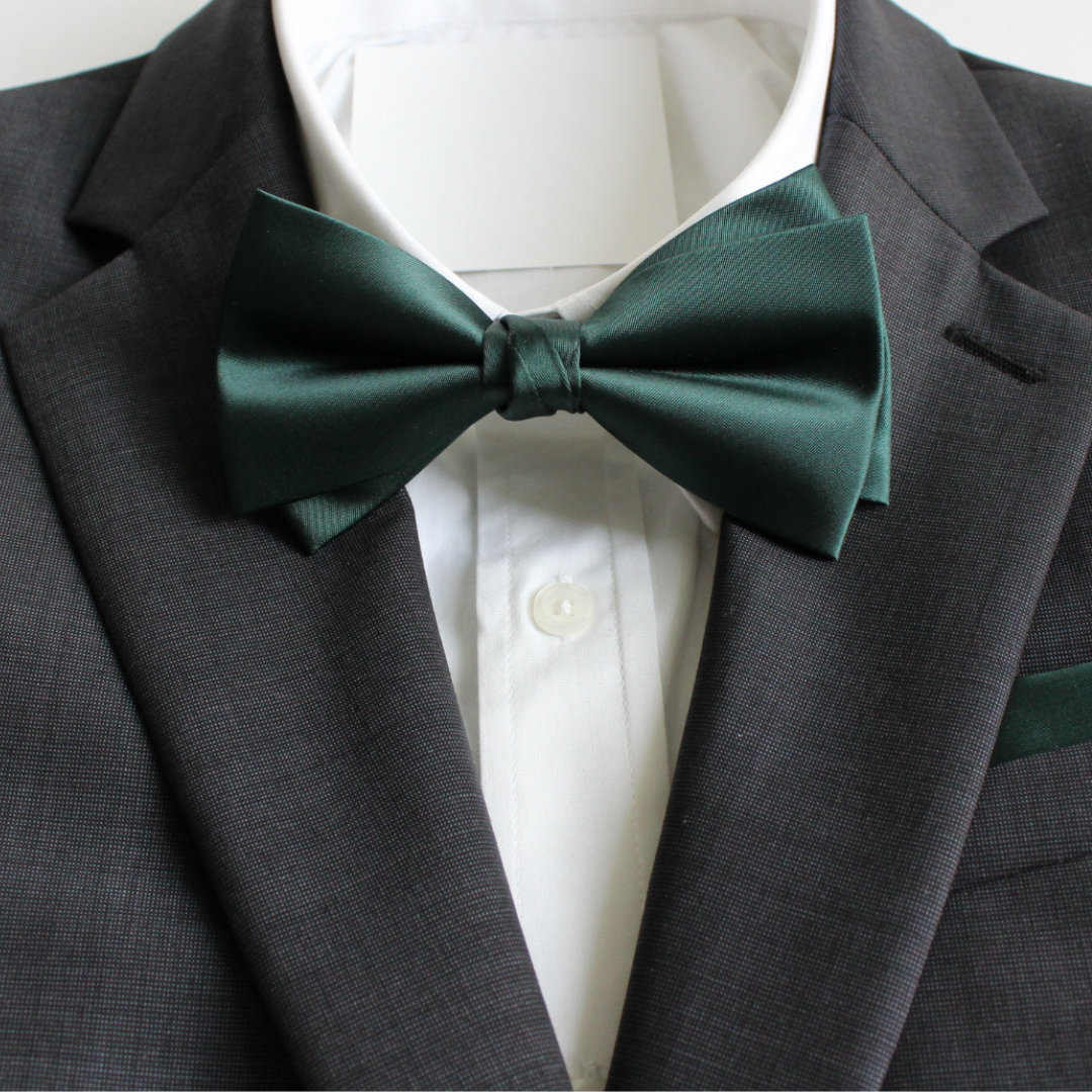 Hunter Green Satin Double-Deck Bow Ties | Solid Large Korean Style | Formal Bowtie | Wedding Bow Ties for Men | Dark Green Wedding Bow Tie