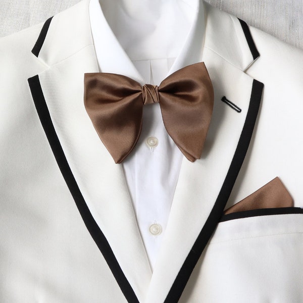 Taupe Satin Oversized Men's Bowtie | Bow Tie for Tuxedo | Men's Formal Wear | Brown Bow Tie | Men's Fashion | Groom Groomsmen BowTie