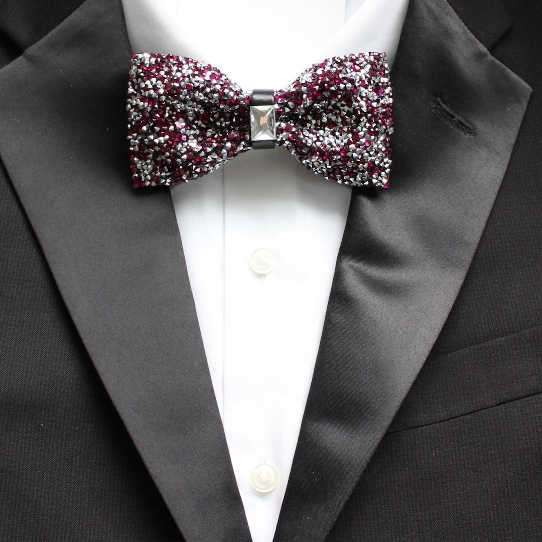 Rhinestone Bow Ties For Men Silver Sparkly Bowtie For Men Beaded