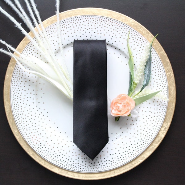 Black Satin Men's Skinny Tie | Black Skinny Tie | Black Tie Affair