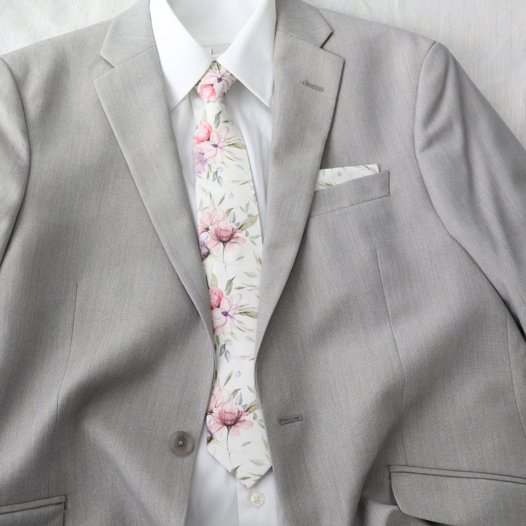 floral ties with grey suit