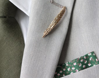 Gold Plated Feather Men's Suit Lapel Brooch | Boutonneire | Suit Pin | Mens Brooch | Lapel Pin | Suit Accessories